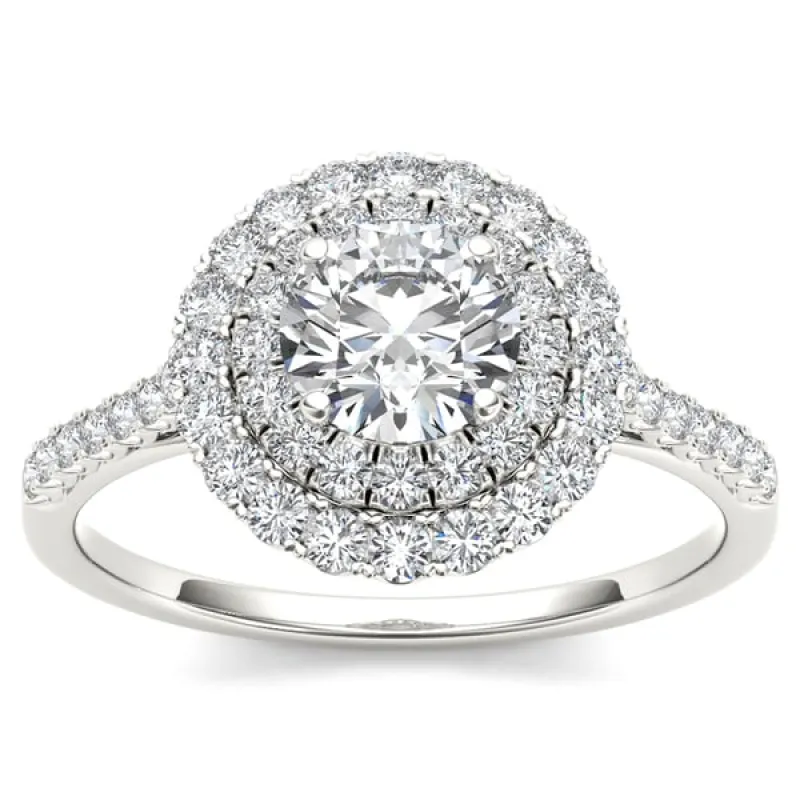 De Couer 14k White Gold 1ct TDW Diamond Double Halo Engagement Ring sold by Zulily