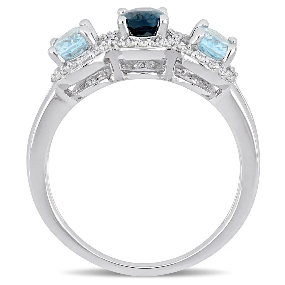 Miadora Sterling Silver London and Sky-Blue Topaz with 1/5ct TDW Diamond 3-Stone Halo Ring sold by Zulily product image thumbnail 3