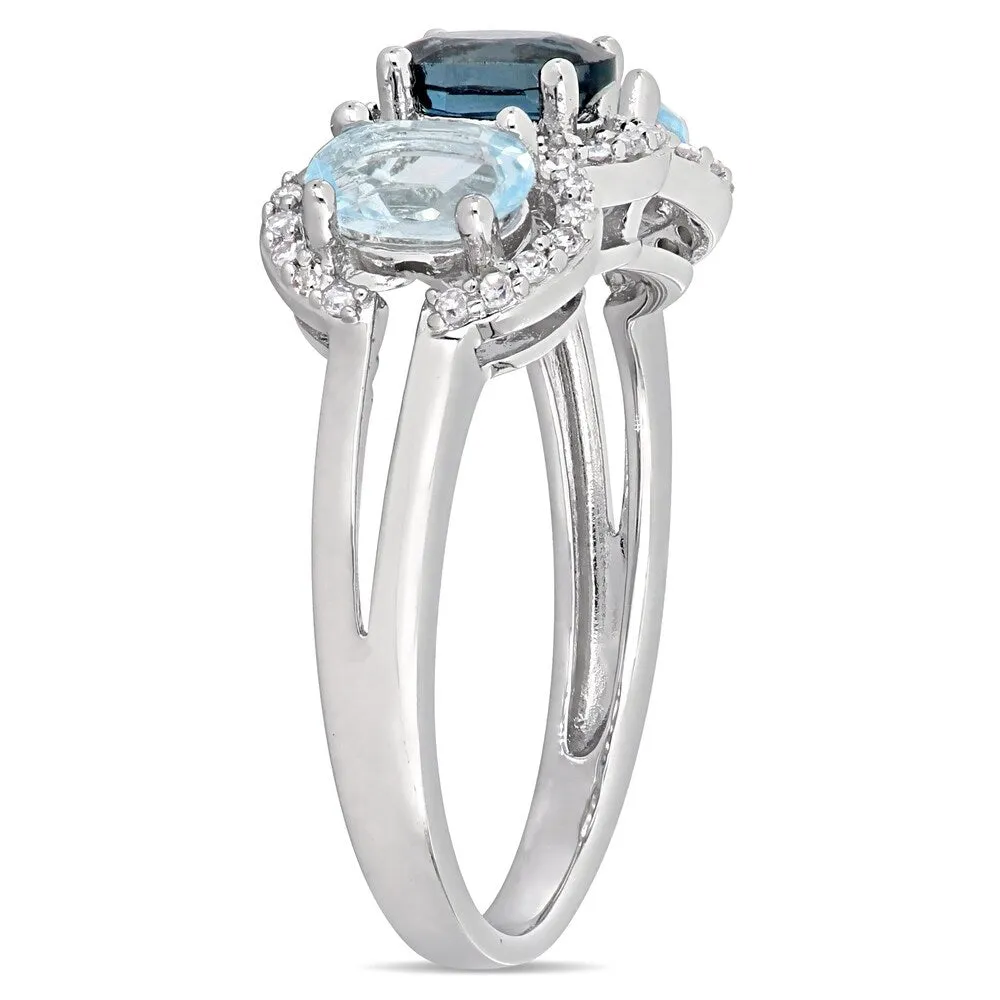 Miadora Sterling Silver London and Sky-Blue Topaz with 1/5ct TDW Diamond 3-Stone Halo Ring sold by Zulily product image thumbnail 2