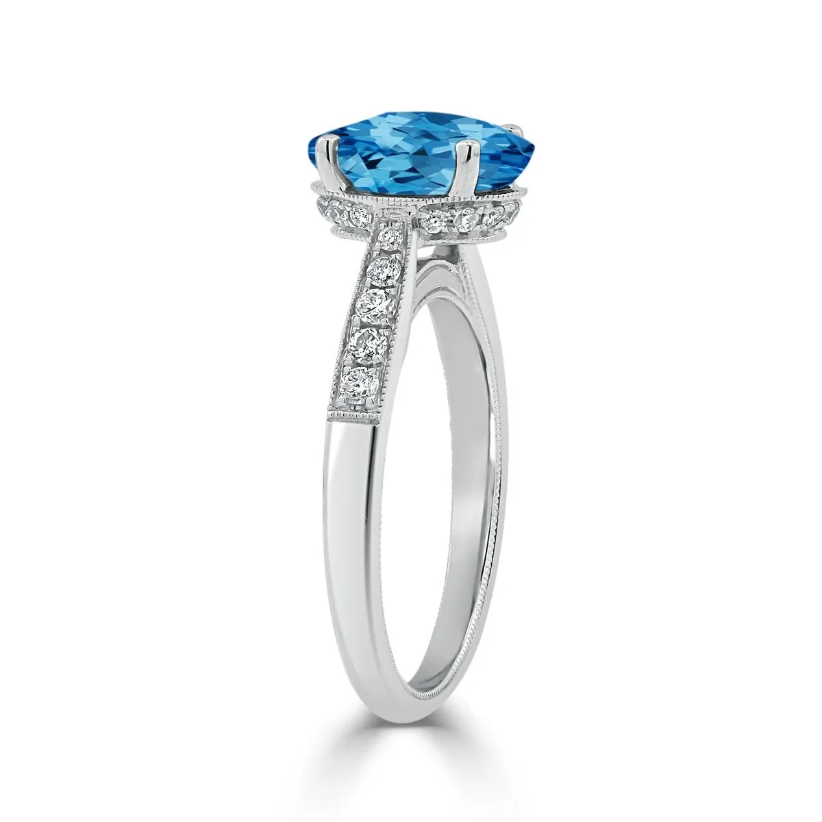 Auriya 3 1/3ct Fancy Oval Swiss Blue Topaz and Diamond Engagement Ring 1/4ctw 14k Gold sold by Zulily product image thumbnail 4