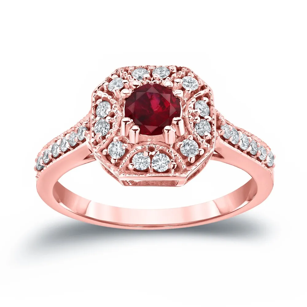 14k Gold 1/2ct Ruby and 1/3ct TDW Diamond Cluster Engagement Ring by Auriya sold by Zulily product image thumbnail 3