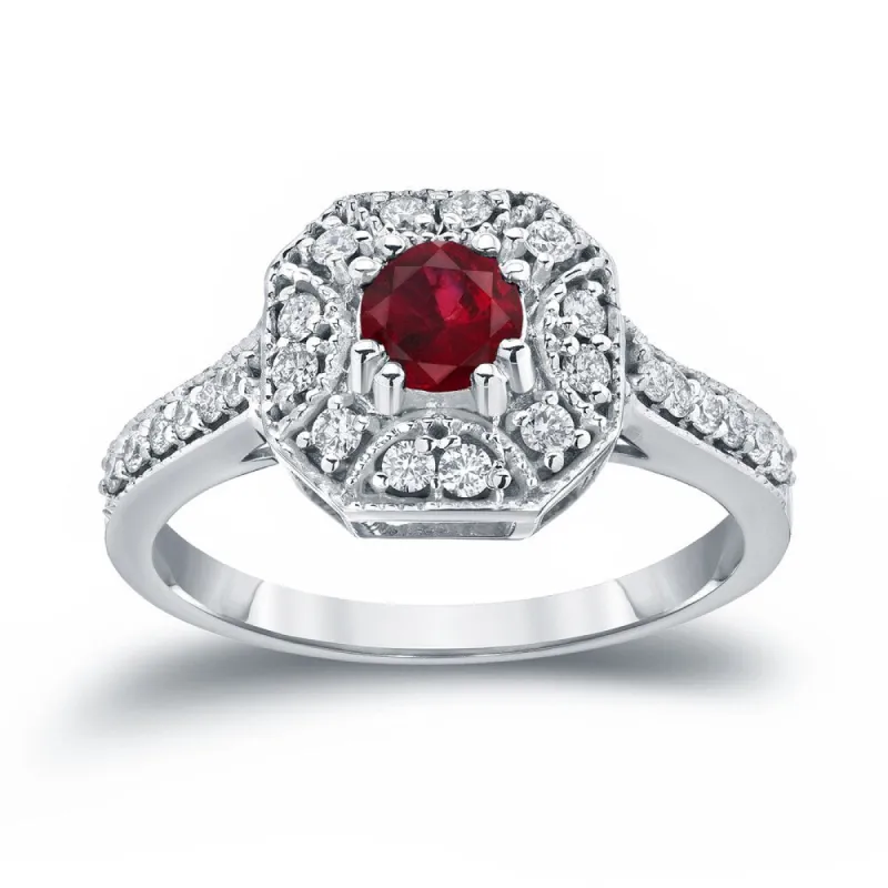 14k Gold 1/2ct Ruby and 1/3ct TDW Diamond Cluster Engagement Ring by Auriya sold by Zulily