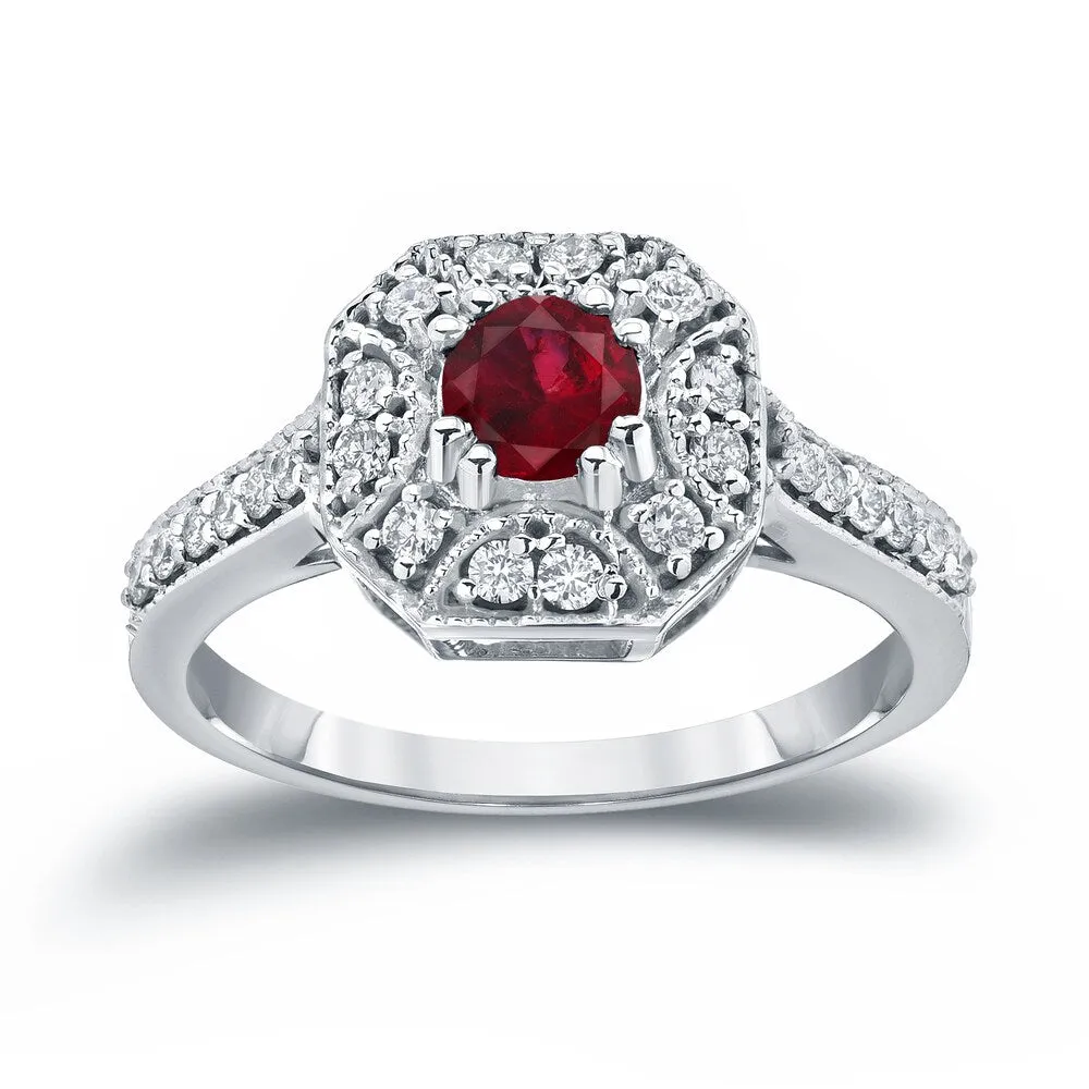 14k Gold 1/2ct Ruby and 1/3ct TDW Diamond Cluster Engagement Ring by Auriya sold by Zulily