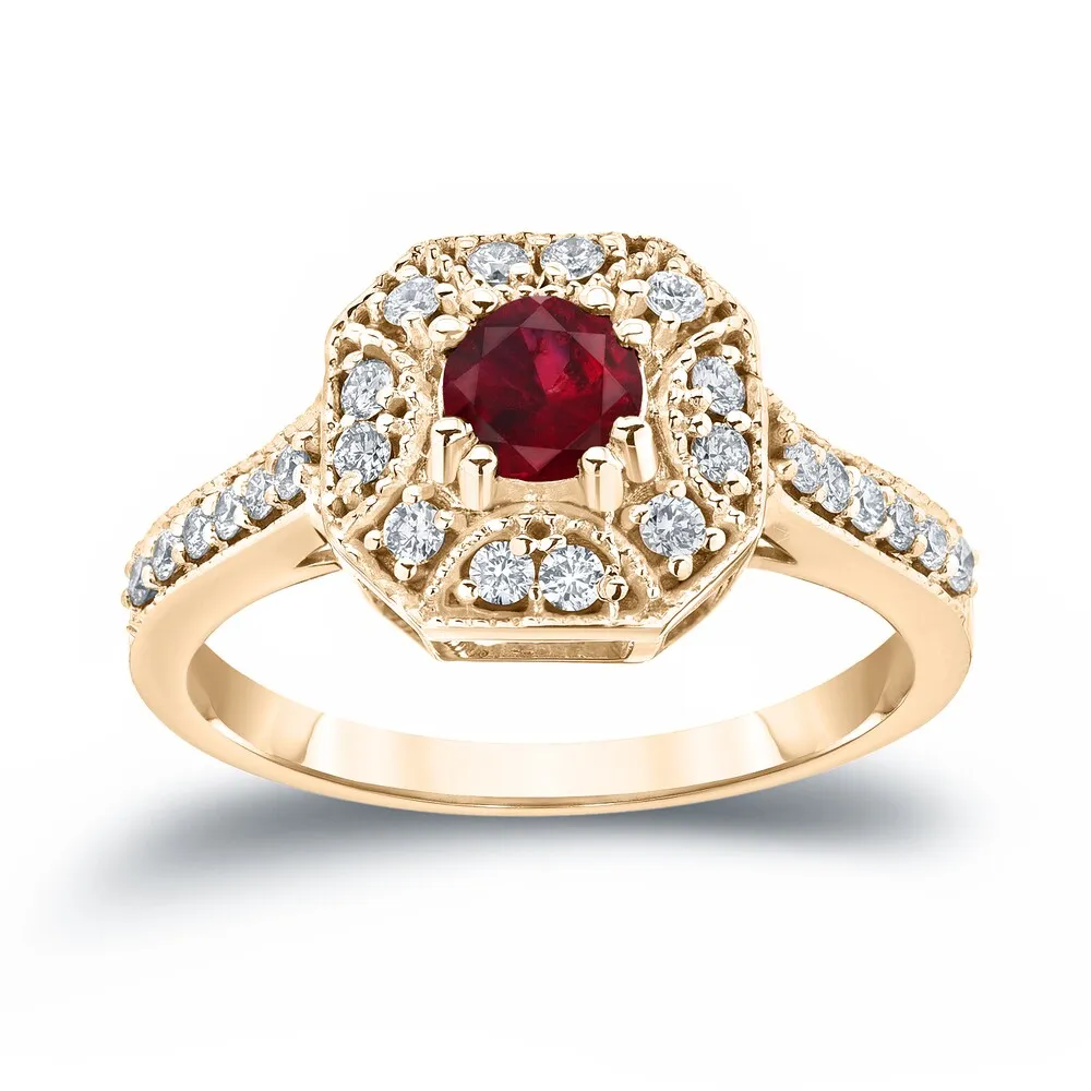 14k Gold 1/2ct Ruby and 1/3ct TDW Diamond Cluster Engagement Ring by Auriya sold by Zulily product image thumbnail 2