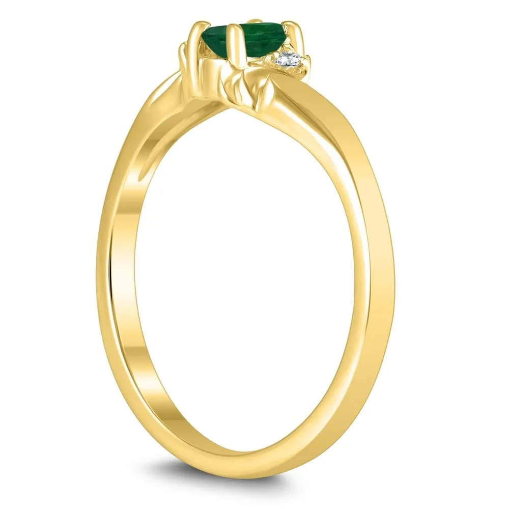 5X3MM Emerald and Diamond Wave Ring in 10K Yellow Gold sold by Zulily product image thumbnail 2