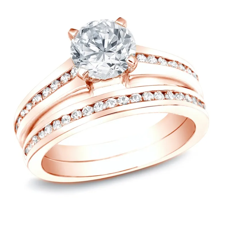 Auriya 14k Rose Gold 1 1/4ctw Classic Diamond Engagement Ring Set Certified sold by Zulily