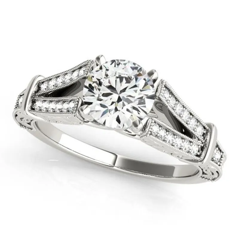 Auriya 14k Gold Vintage Split Shank 3ct Moissanite and 1/5ctw Diamond Engagement Ring sold by Zulily