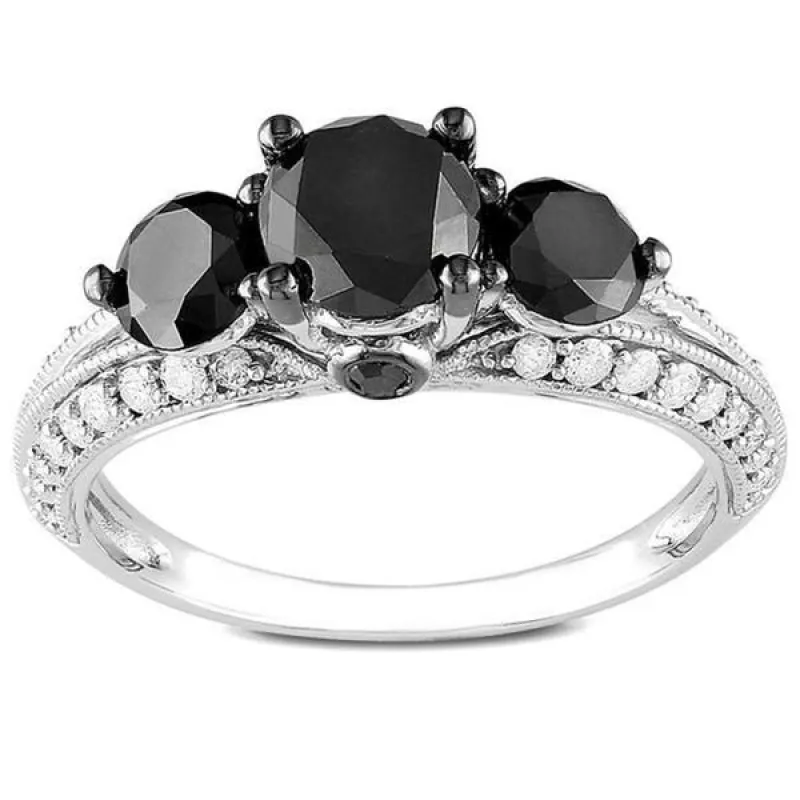 Miadora 10k White Gold 2ct TDW Black and White Diamond 3-stone Engagement Ring sold by Zulily