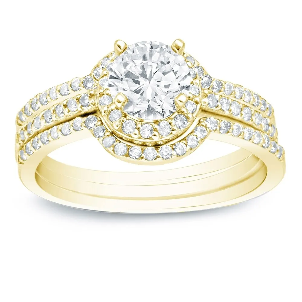 Auriya 14k Gold 1 1/5ctw Round Halo Diamond Engagement Ring 3-Piece Bridal Set sold by Zulily product image thumbnail 2