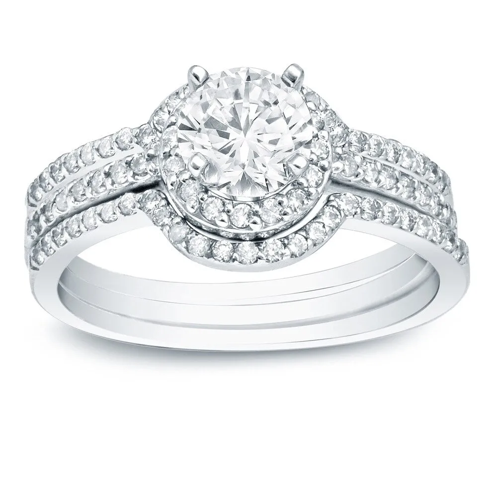 Auriya 14k Gold 1 1/5ctw Round Halo Diamond Engagement Ring 3-Piece Bridal Set sold by Zulily