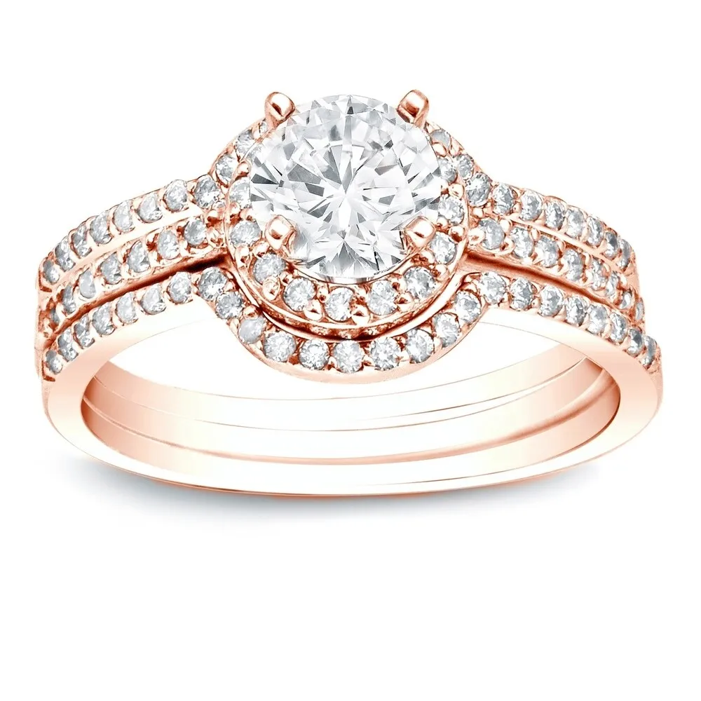Auriya 14k Gold 1 1/5ctw Round Halo Diamond Engagement Ring 3-Piece Bridal Set sold by Zulily product image thumbnail 4