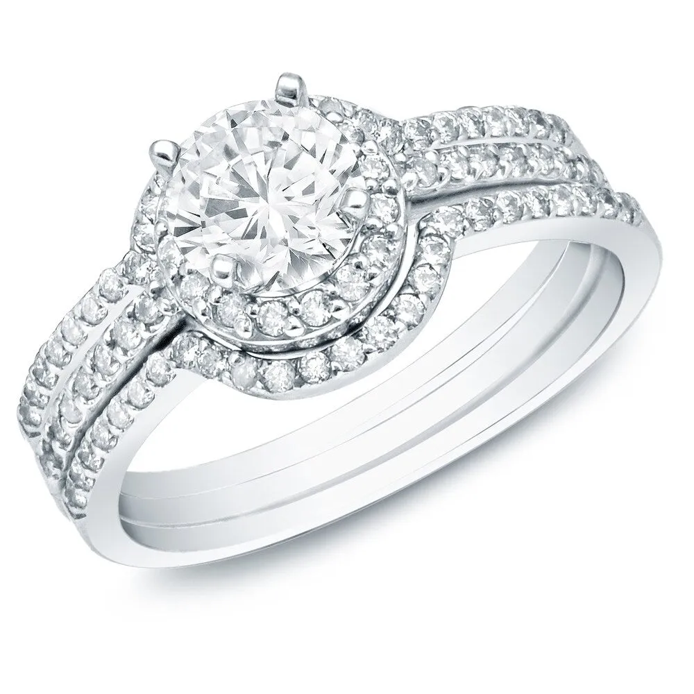 Auriya 14k Gold 1 1/5ctw Round Halo Diamond Engagement Ring 3-Piece Bridal Set sold by Zulily product image thumbnail 5