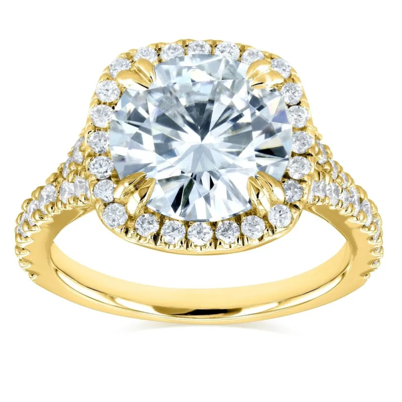Annello by Kobelli 14k Gold 3 5/8ct TGW Round Forever One Moissanite and Diamond Halo Split Shank Engagement Ring sold by Zulily