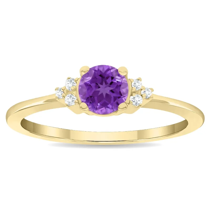 Women's Round Shaped Amethyst and Diamond Half Moon Ring in 10K Yellow Gold sold by Zulily