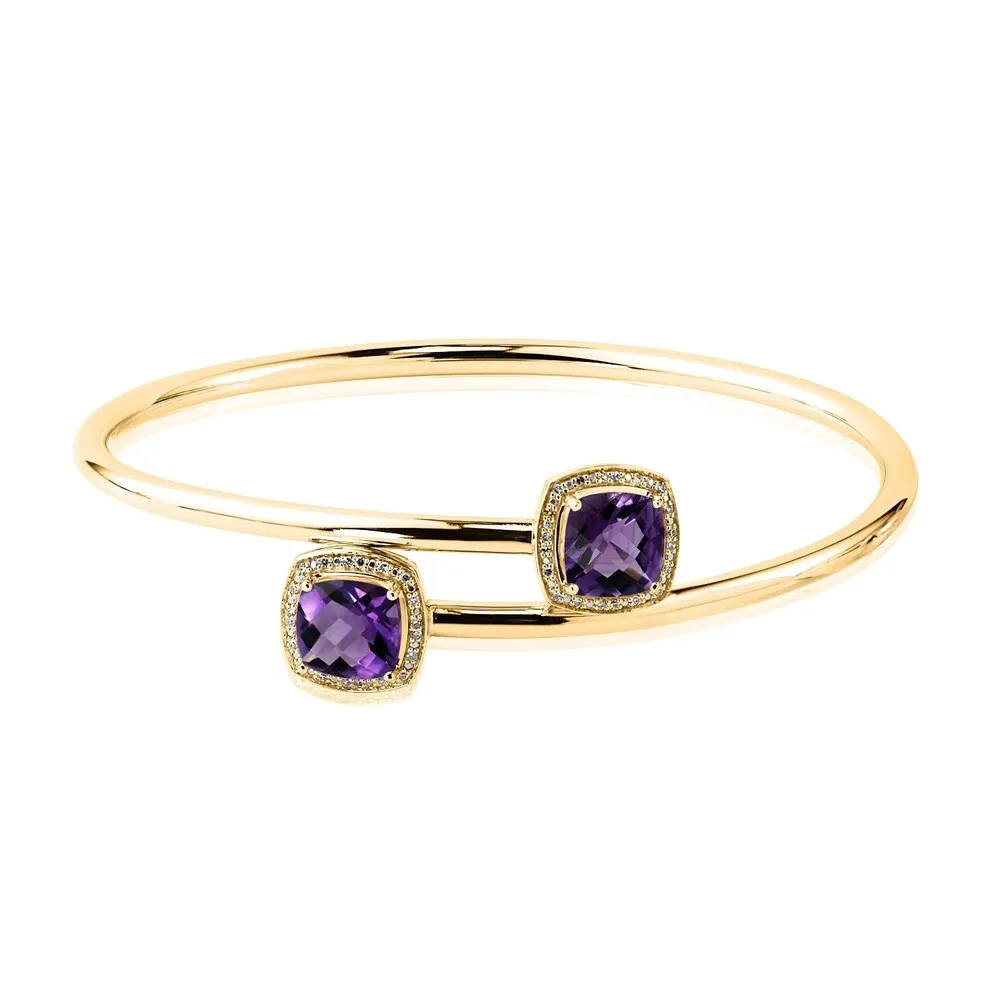 Stackable 4ct Cushion Purple Amethyst Bypass Bangle Bracelet with Diamond Accents by Auriya in Gold over Silver sold by Zulily product image thumbnail 2