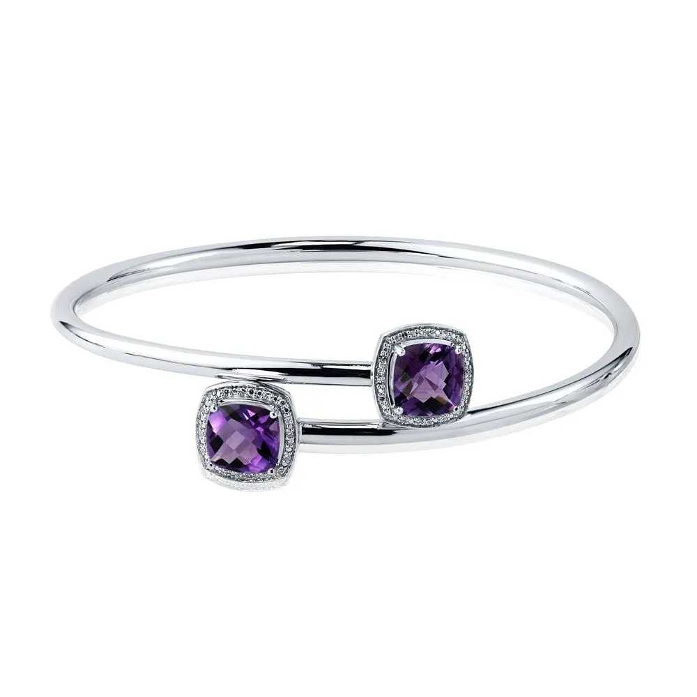 Stackable 4ct Cushion Purple Amethyst Bypass Bangle Bracelet with Diamond Accents by Auriya in Gold over Silver sold by Zulily