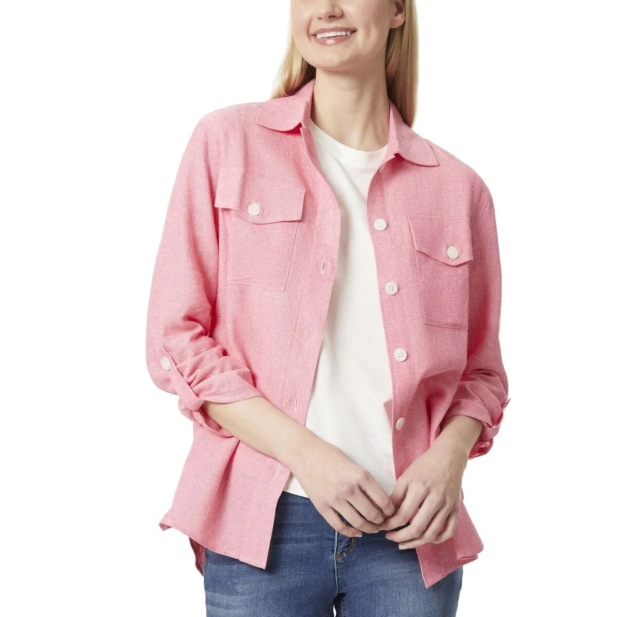 Jones New York Women's Shacket With Rolled Tab Jacket Pink Size Medium sold by Zulily