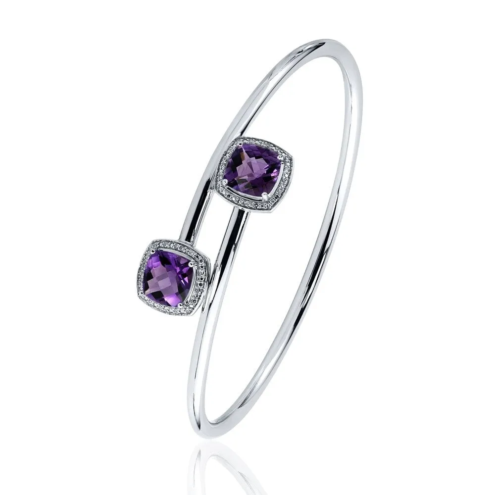 Stackable 4ct Cushion Purple Amethyst Bypass Bangle Bracelet with Diamond Accents by Auriya in Gold over Silver sold by Zulily product image thumbnail 4