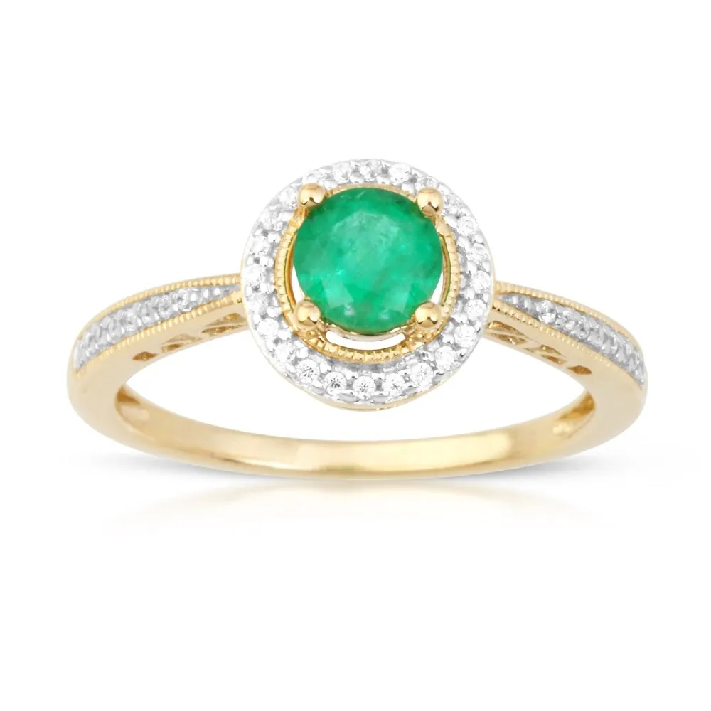 1/8ct TDW Diamond Gemstone Halo Ring in 10k Yellow Gold sold by Zulily