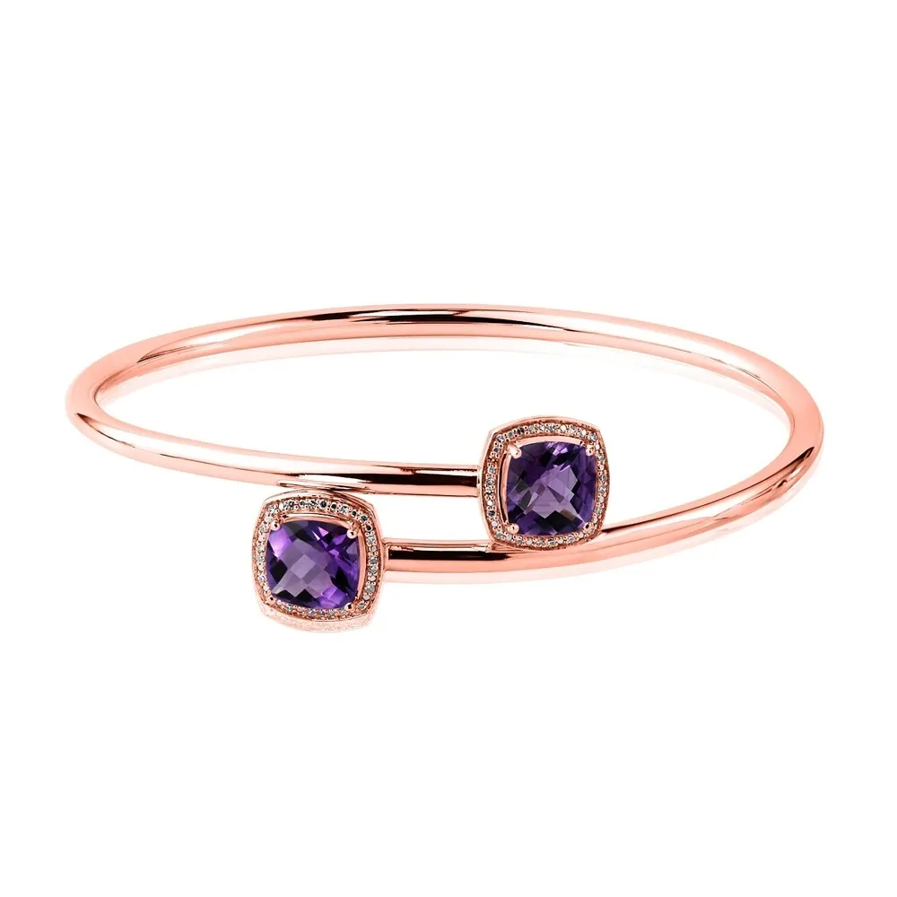 Stackable 4ct Cushion Purple Amethyst Bypass Bangle Bracelet with Diamond Accents by Auriya in Gold over Silver sold by Zulily product image thumbnail 3