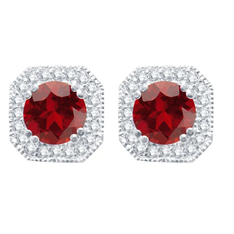 Sterling Silver with Garnet and White Topaz Halo Stud Earring sold by Zulily