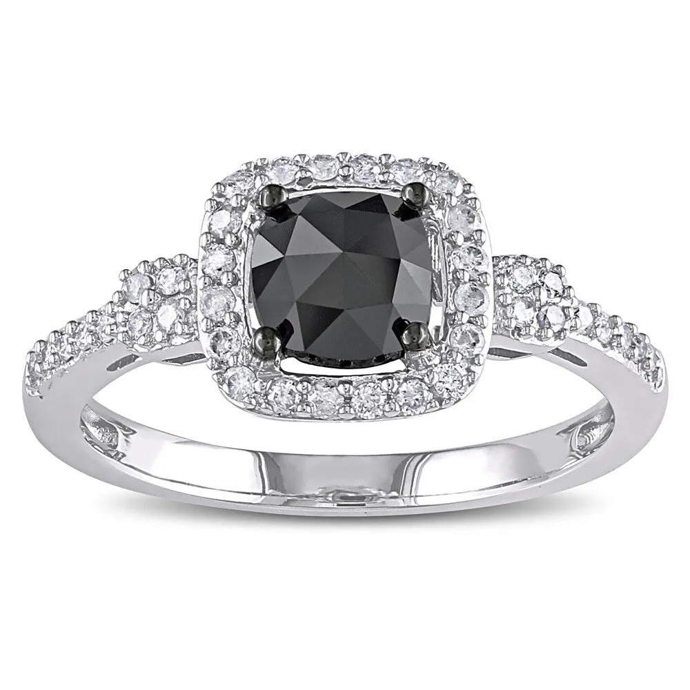Miadora 14k White Gold 1ct TDW Cushion-cut Black and White Diamond Halo Engagement Ring sold by Zulily product image thumbnail 4