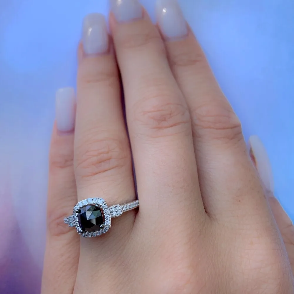 Miadora 14k White Gold 1ct TDW Cushion-cut Black and White Diamond Halo Engagement Ring sold by Zulily product image thumbnail 2