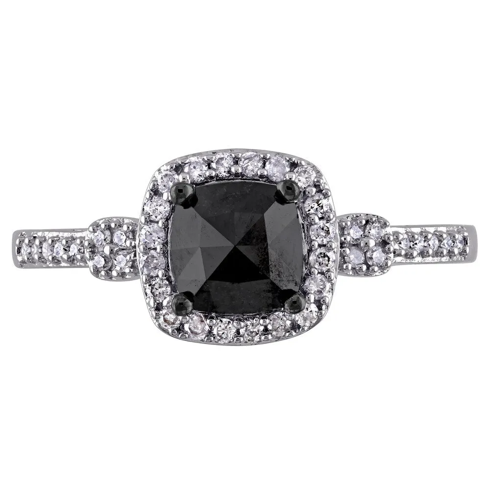 Miadora 14k White Gold 1ct TDW Cushion-cut Black and White Diamond Halo Engagement Ring sold by Zulily product image thumbnail 5