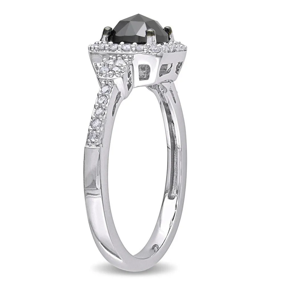 Miadora 14k White Gold 1ct TDW Cushion-cut Black and White Diamond Halo Engagement Ring sold by Zulily product image thumbnail 3
