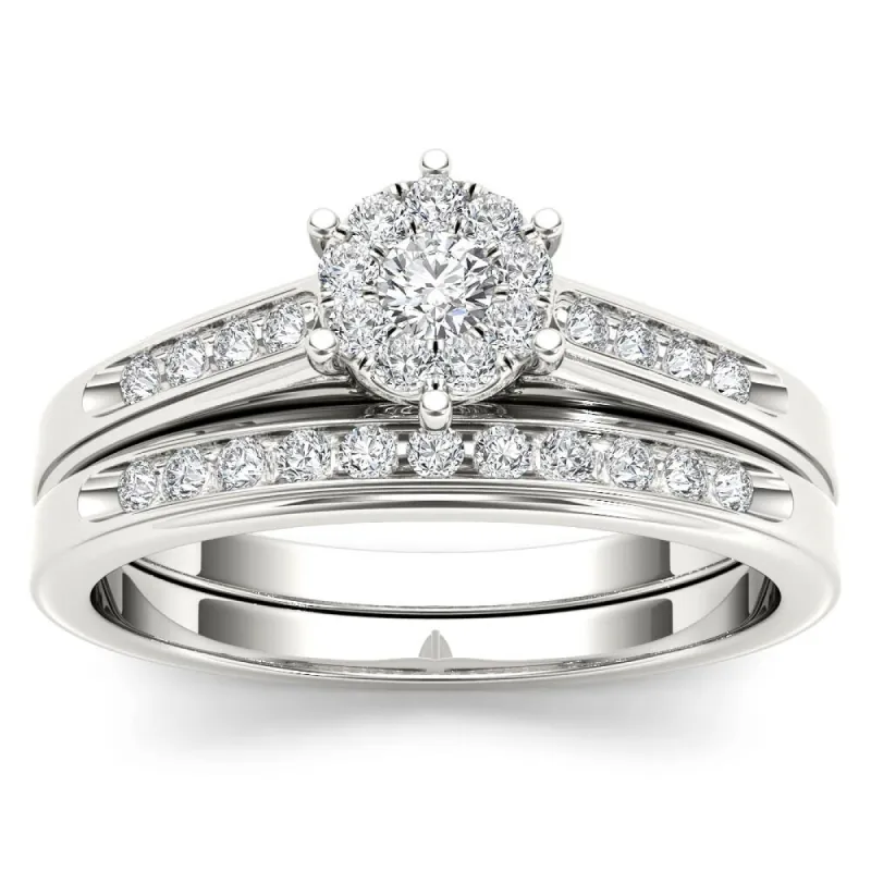 De Couer IGI Certified 10k White Gold 1/2ct TDW Diamond Cluster Bridal Sets sold by Zulily