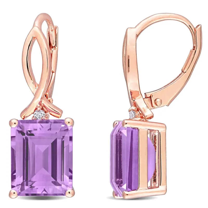 Miadora Sterling Silver Octagon-cut Rose de France & White Topaz Drop Leverback Earrings - 25.2 mm x 8.2 mm x 10.5 mm sold by Zulily