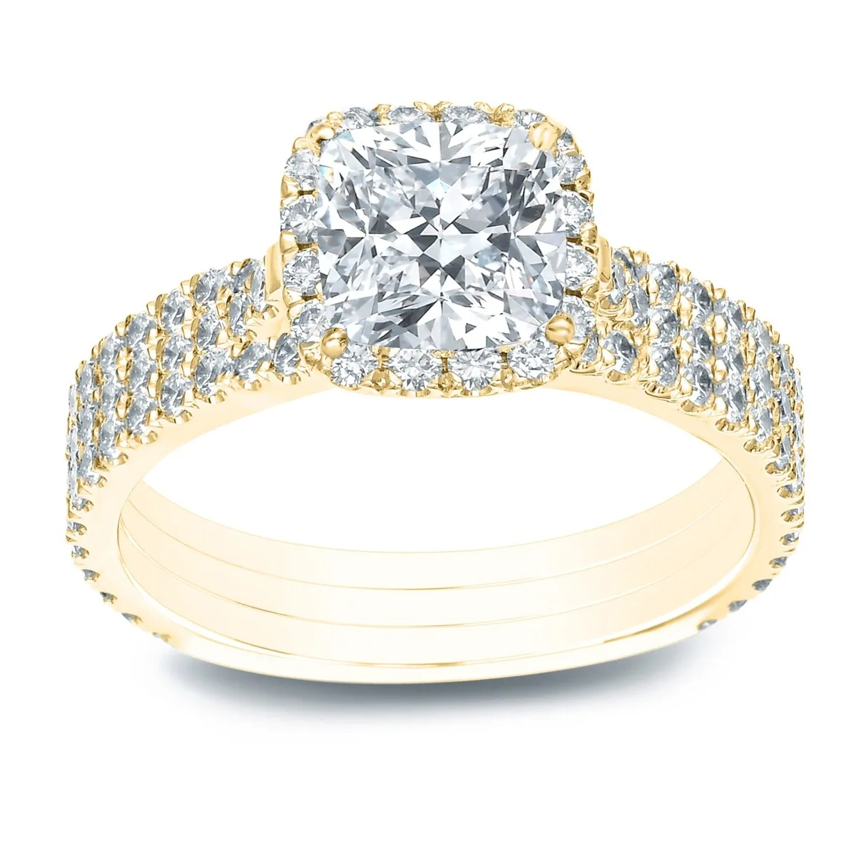 Auriya 2 1/5ctw Cushion-cut Halo Diamond Engagement Ring 3pc Set 14k Gold sold by Zulily product image thumbnail 2