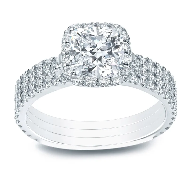 Auriya 2 1/5ctw Cushion-cut Halo Diamond Engagement Ring 3pc Set 14k Gold sold by Zulily