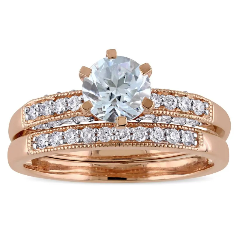 Miadora Signature Collection 10k Rose Gold 1/3ct TDW Diamond and Aquamarine Bridal Ring Set (G-H, I2 sold by Zulily