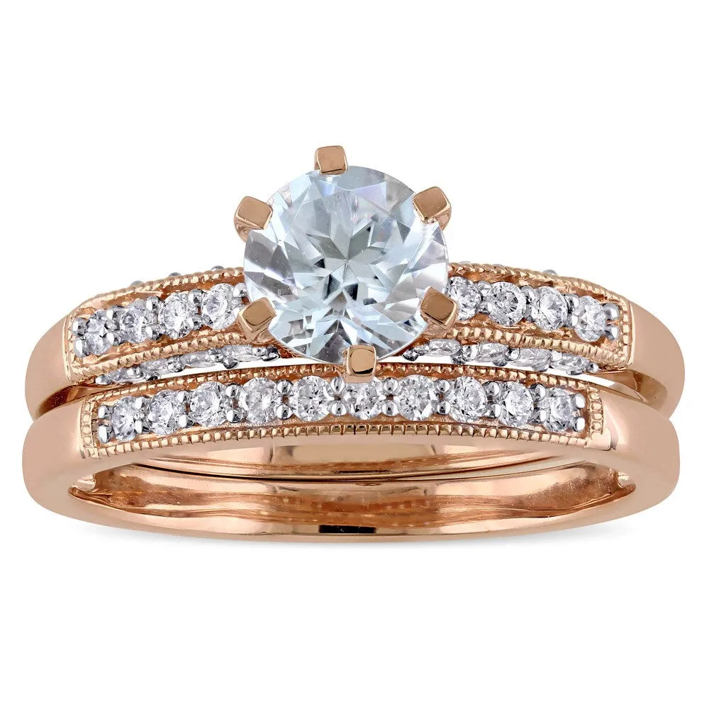 Miadora Signature Collection 10k Rose Gold 1/3ct TDW Diamond and Aquamarine Bridal Ring Set (G-H, I2 sold by Zulily