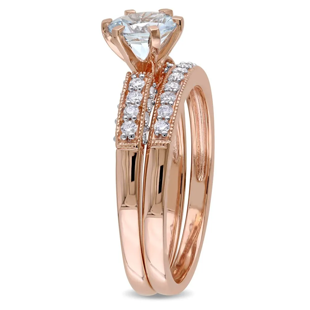 Miadora Signature Collection 10k Rose Gold 1/3ct TDW Diamond and Aquamarine Bridal Ring Set (G-H, I2 sold by Zulily product image thumbnail 2