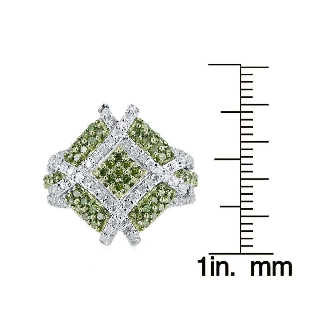 Sterling Silver 1 1/4ct TDW Green and White Diamond Square Ring sold by Zulily product image thumbnail 2