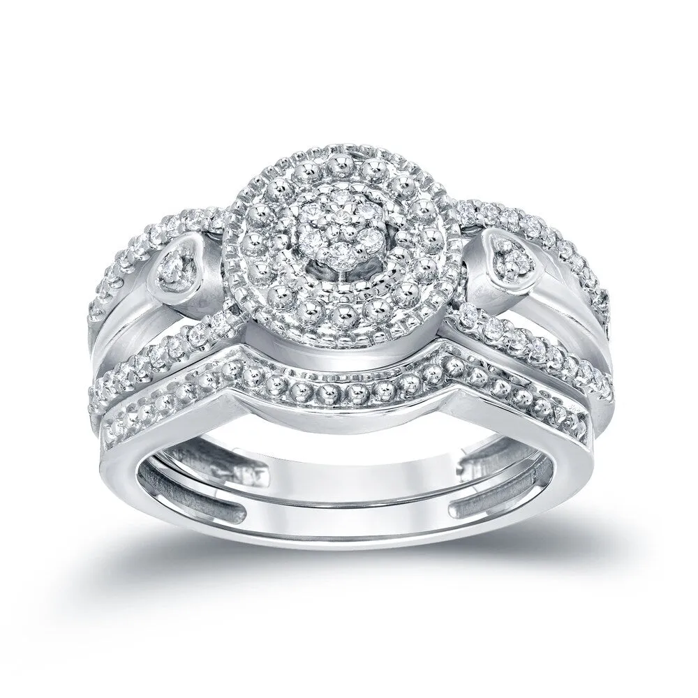 Auriya 1/4ctw Heart Shaped Halo Diamond Engagement Ring Set 14k Gold sold by Zulily