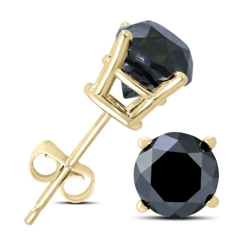 2 Carat TW Round Black Diamond Solitaire Stud Earrings in 10K Yellow Gold sold by Zulily
