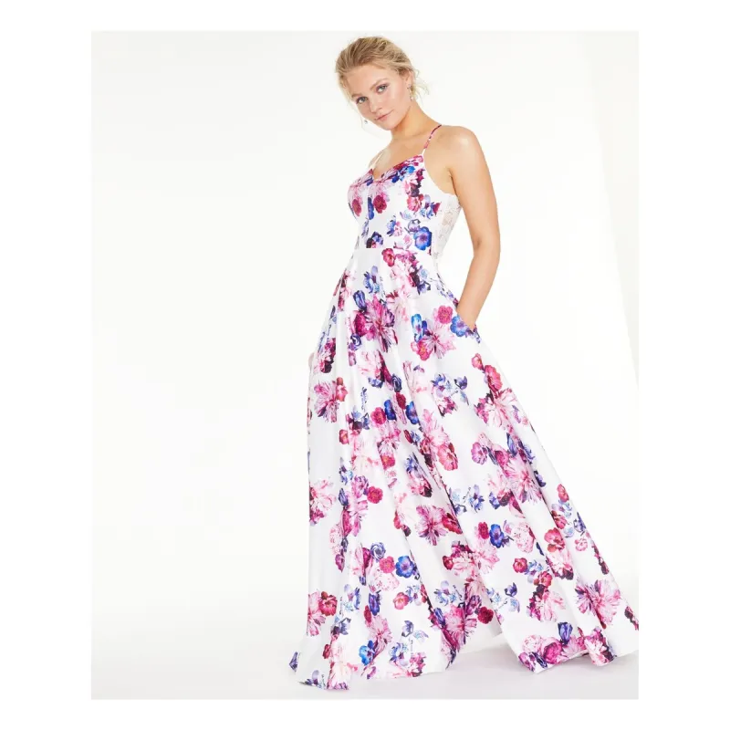 City Studios Women's Spaghetti Strap Full-Length Formal Dress Juniors 9 White Combo Size 9 sold by Zulily