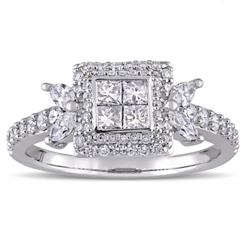 Miadora Signature Collection 14k White Gold 1ct TDW Multi-Shaped Diamond Quad Center Engagement Ring sold by Zulily