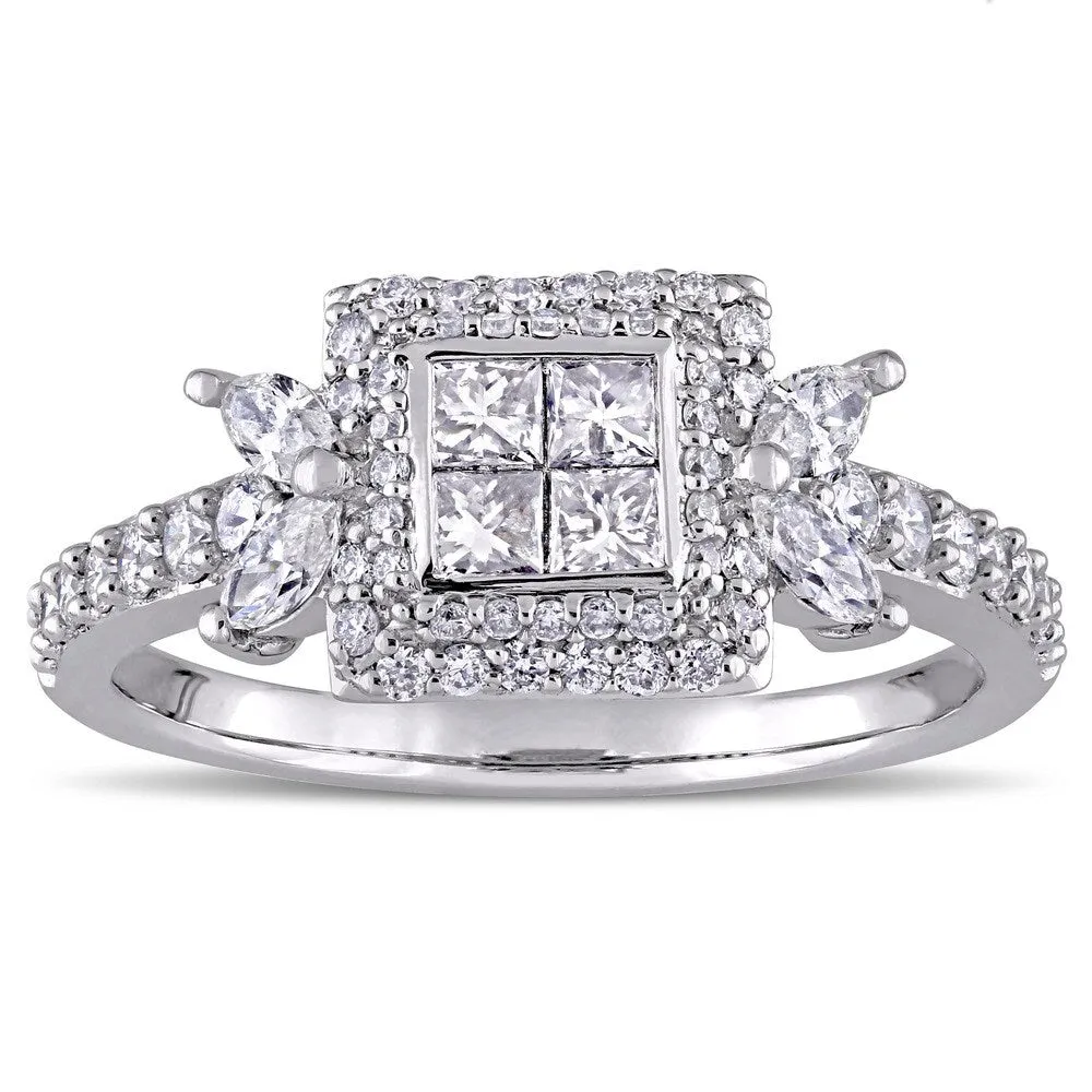 Miadora Signature Collection 14k White Gold 1ct TDW Multi-Shaped Diamond Quad Center Engagement Ring sold by Zulily