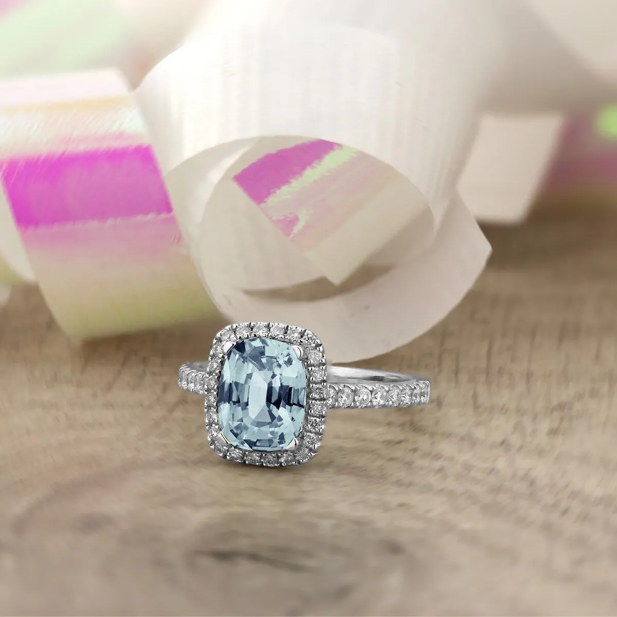 Auriya 1 1/8ct Cushion-cut Aquamarine and Halo Diamond Engagement Ring 3/8ctw 14k Gold sold by Zulily