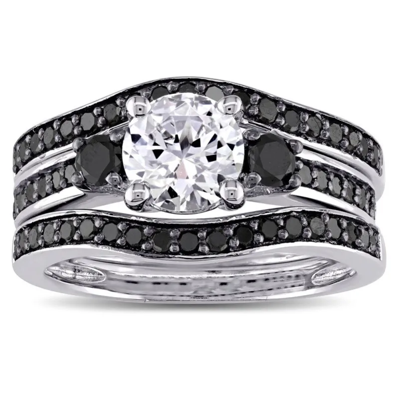 Miadora Sterling Silver 3/4ct TDW Black Diamond and Created White Sapphire 3-Stone 3-Piece Bridal Se sold by Zulily