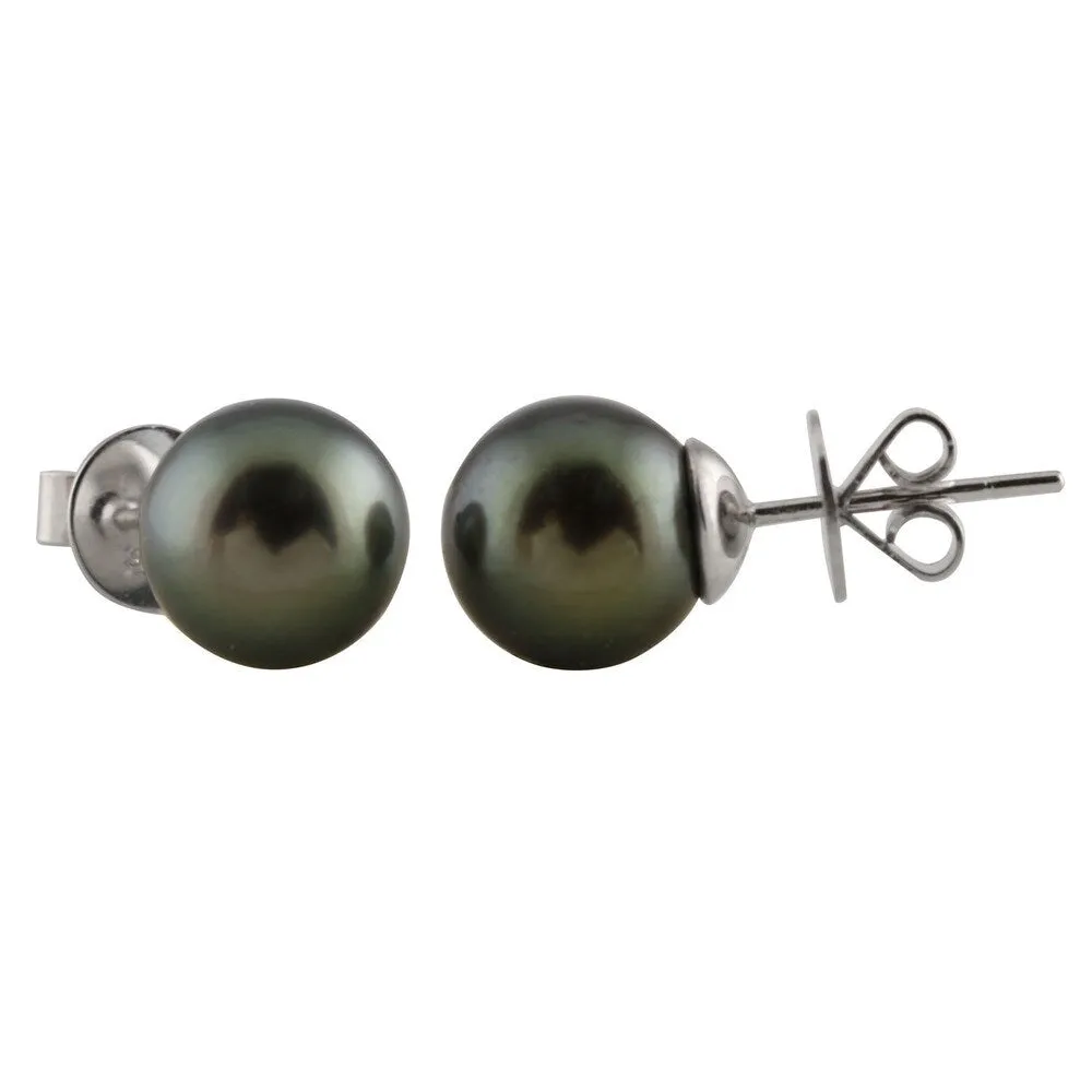 14k White Gold Round Tahitian Pearl Earrings (8mm) sold by Zulily