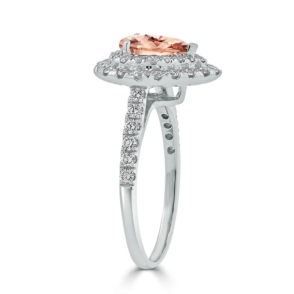 Auriya 9/10ct Pear Shape Morganite Halo Diamond Engagement Ring 5/8ctw 18K Gold sold by Zulily product image thumbnail 3