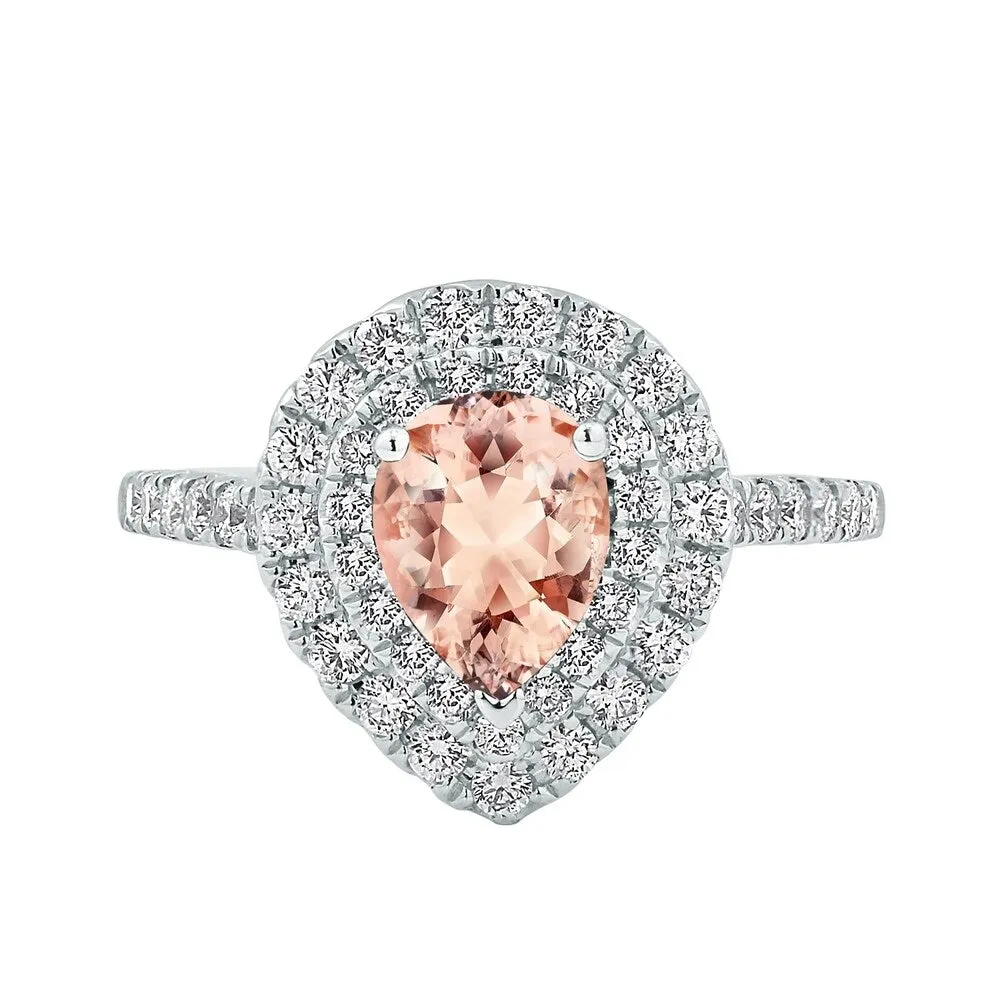 Auriya 9/10ct Pear Shape Morganite Halo Diamond Engagement Ring 5/8ctw 18K Gold sold by Zulily product image thumbnail 2