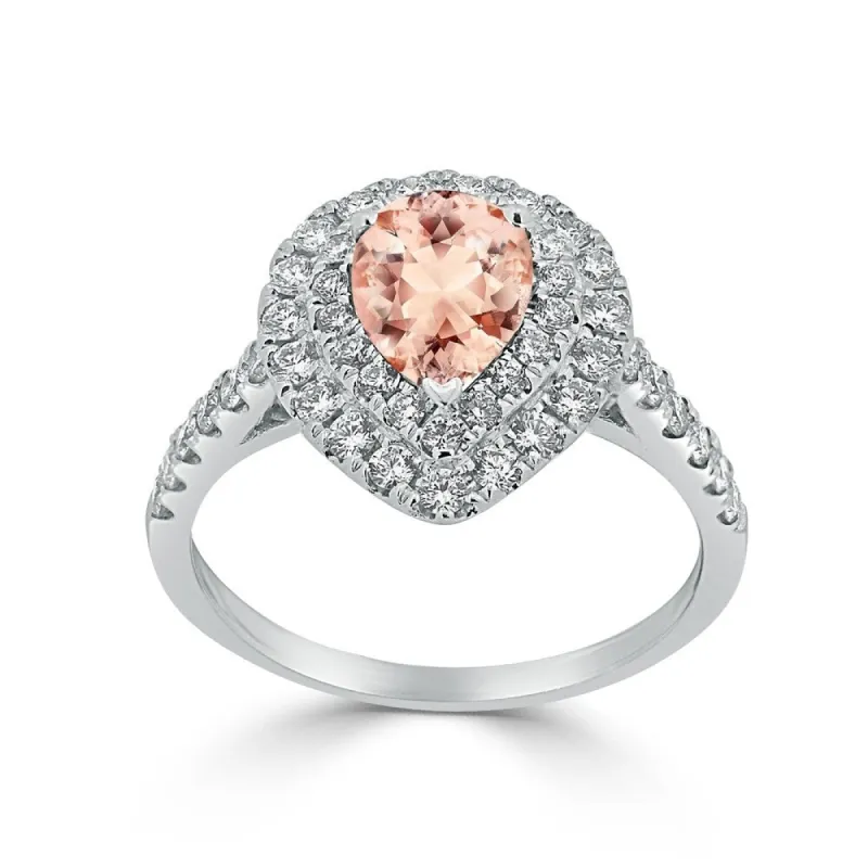 Auriya 9/10ct Pear Shape Morganite Halo Diamond Engagement Ring 5/8ctw 18K Gold sold by Zulily