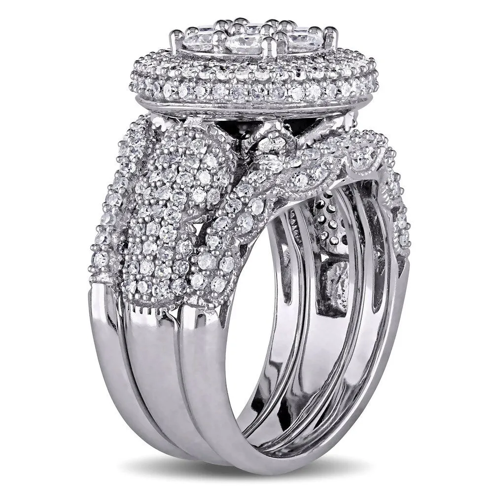 Miadora Signature Collection 2 1/2ct TDW Diamond Cluster Multi-Row Bridal Set in 10k White Gold sold by Zulily product image thumbnail 2