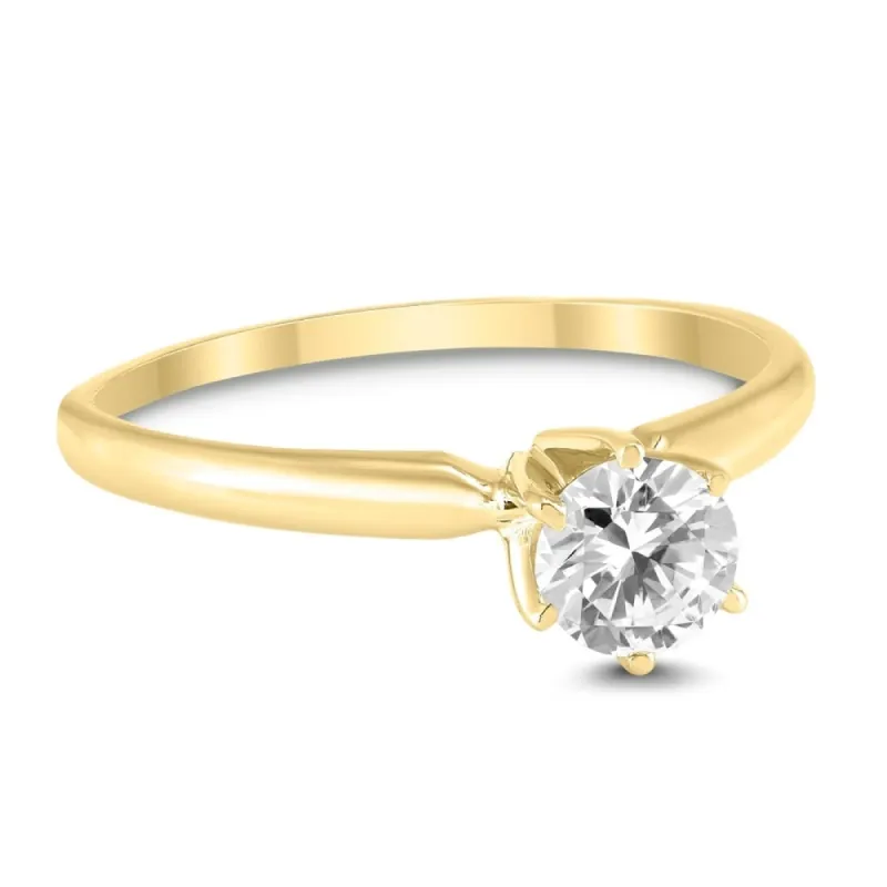 AGS Certified 1/2 Carat Round Diamond Solitaire Ring in 14K Yellow Gold (H-I Color, SI1-SI2 Clarity) sold by Zulily